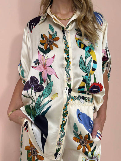 Blouse Oversize à Imprimé Unique avec Pantalon à Boutons
