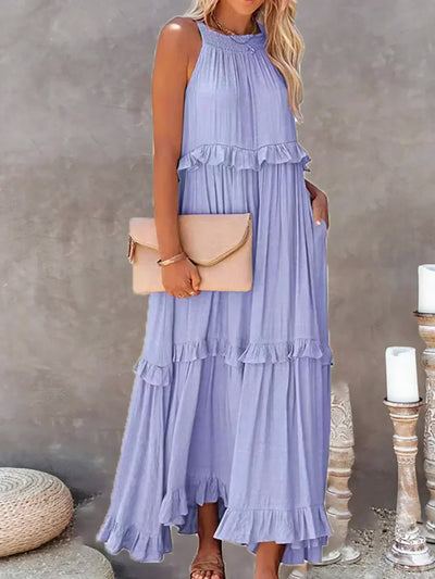 Robe Maxi Halter à Volants Sunshine