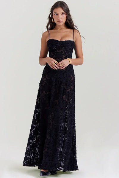 Robe Longue d’Été à Bretelles Fines – Élégante & Fleurie pour Soirée