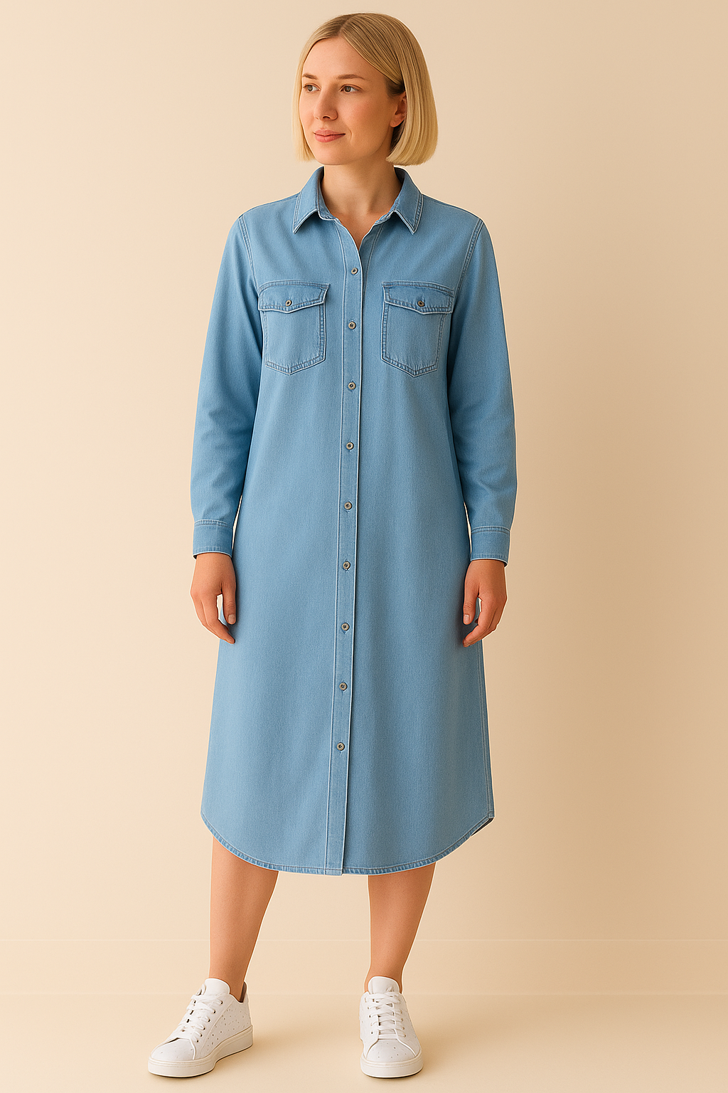 Robe d'Été en Jean à Boutons – Élégante et Décontractée