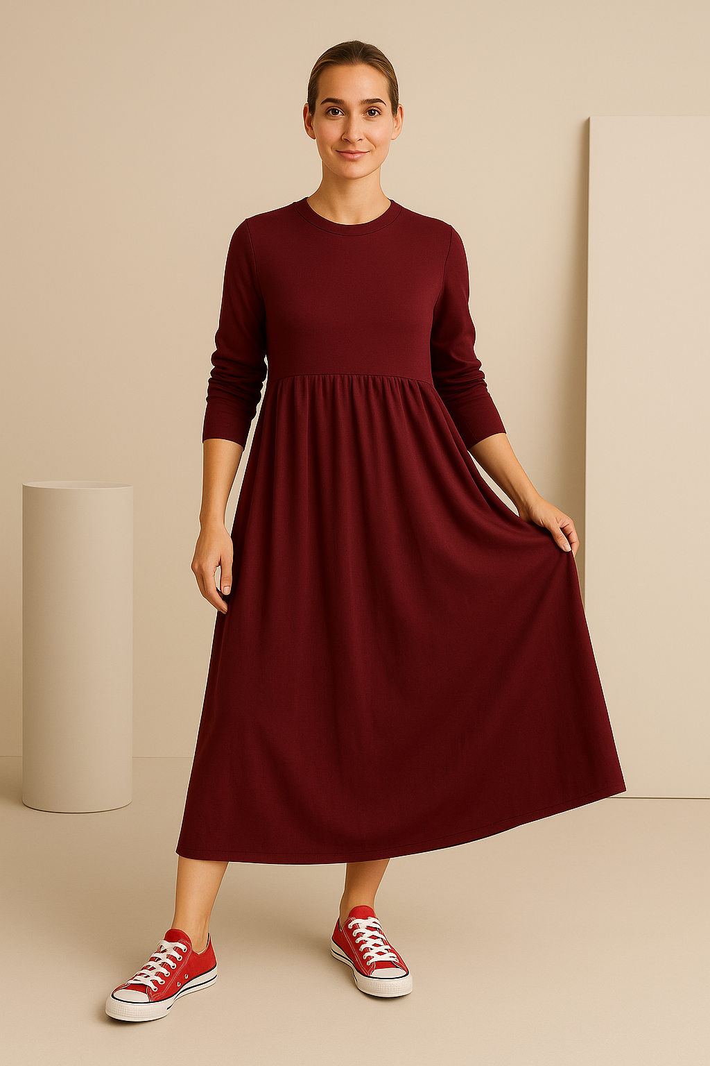 Robe Maxi Femme avec Col Rond