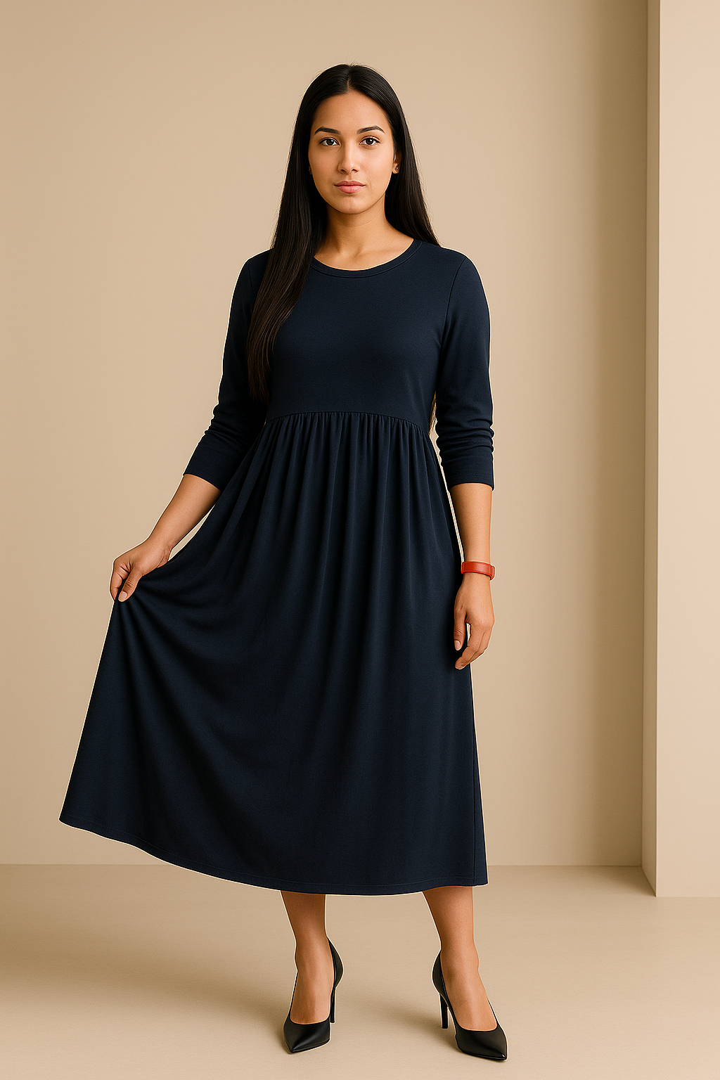 Robe Maxi Femme avec Col Rond