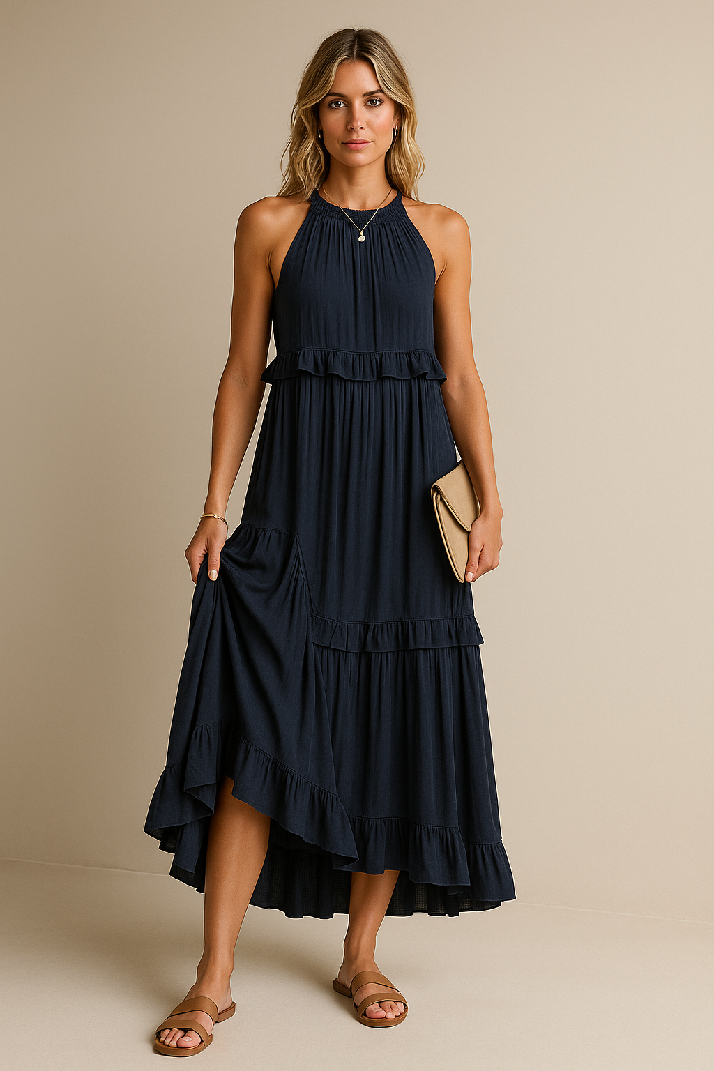 Robe Maxi Halter à Volants Sunshine