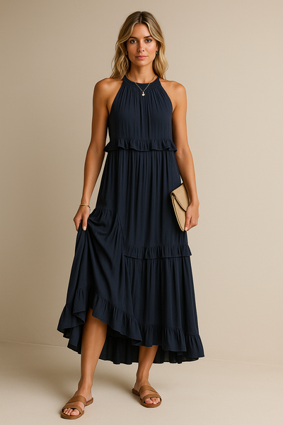 Robe Maxi Halter à Volants Sunshine