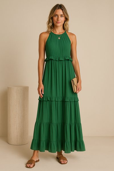 Robe Maxi Halter à Volants Sunshine
