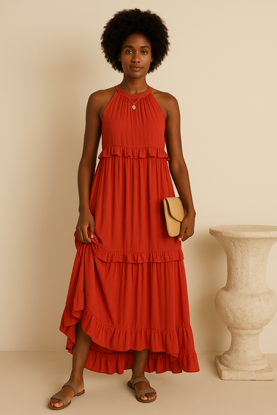 Robe Maxi Halter à Volants Sunshine