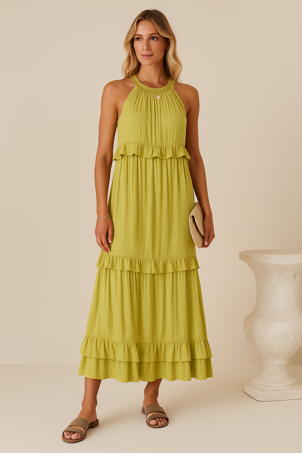 Robe Maxi Halter à Volants Sunshine