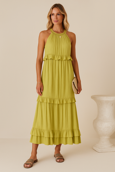 Robe Maxi Halter à Volants Sunshine