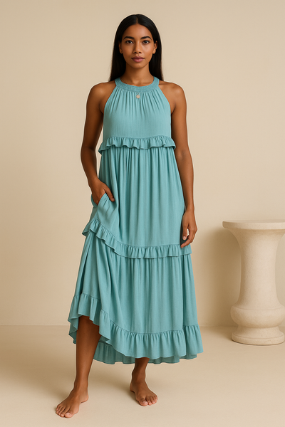 Robe Maxi Halter à Volants Sunshine