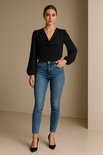 Élégante blouse plissée à manches longues