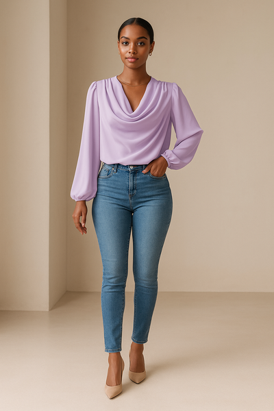 Élégante blouse plissée à manches longues