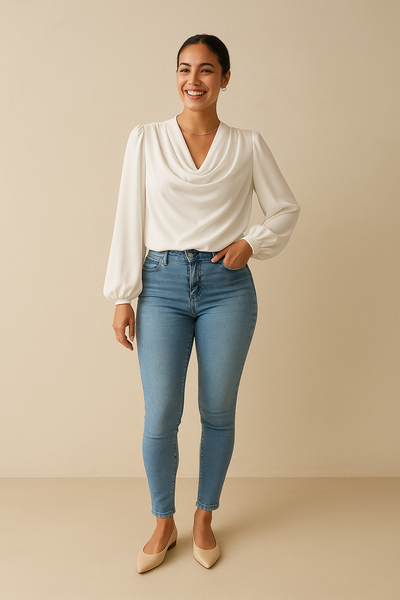 Élégante blouse plissée à manches longues