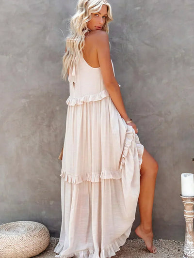 Robe Maxi Halter à Volants Sunshine