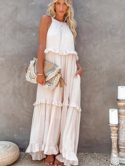 Robe Maxi Halter à Volants Sunshine