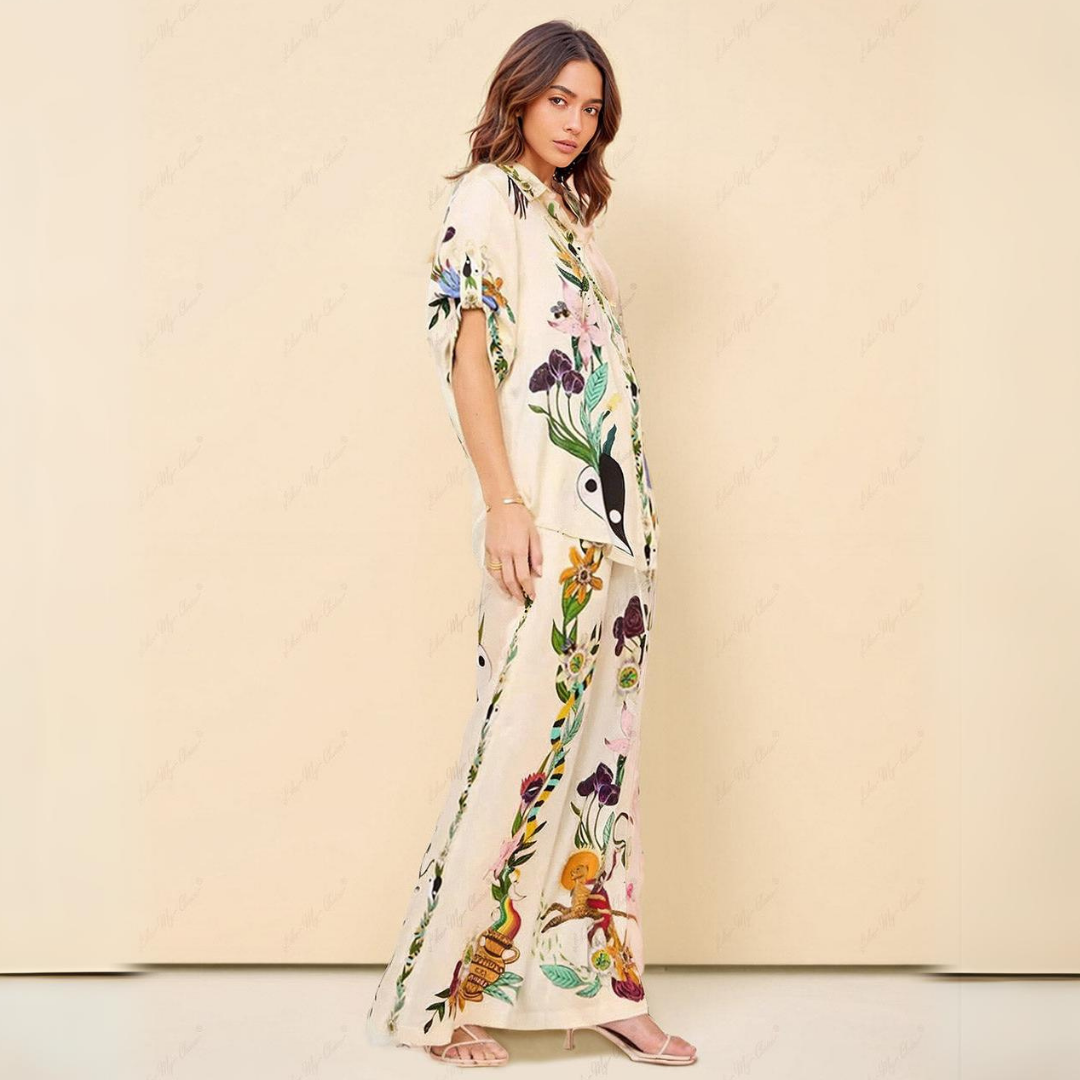 Blouse Oversize à Imprimé Unique avec Pantalon à Boutons