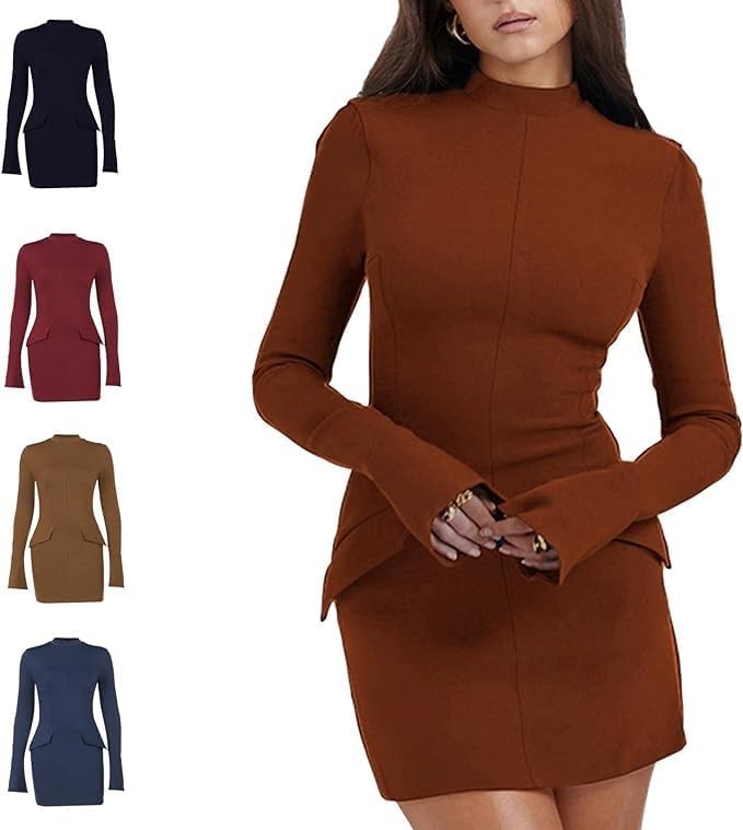 Robe Mini à Manches Longues – Coupe Structurée & Col Montant