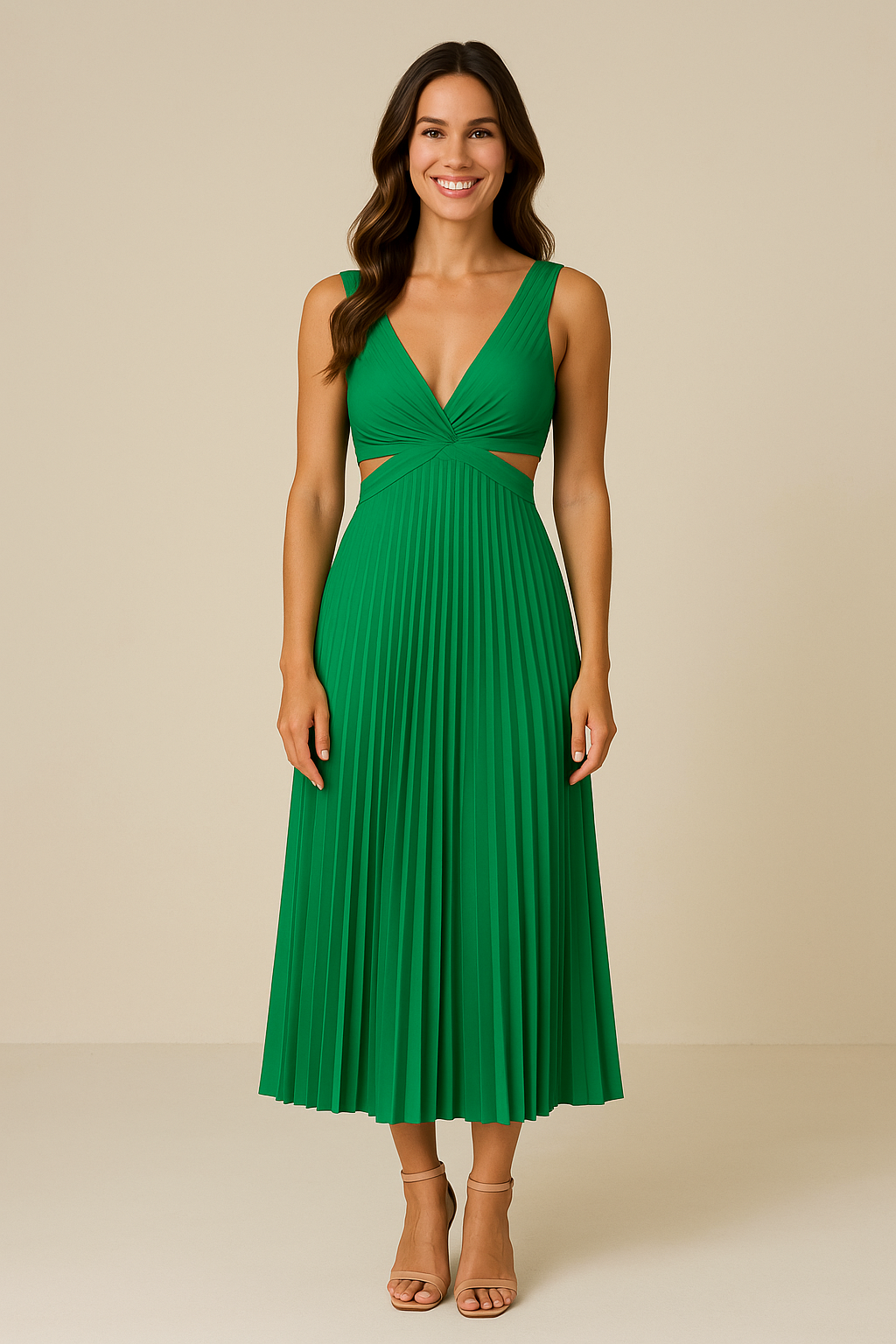Robe Mi-Longue Plissée Sans Manches à Découpes – Pour Été & Soirées