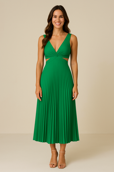 Robe Mi-Longue Plissée Sans Manches à Découpes – Pour Été & Soirées