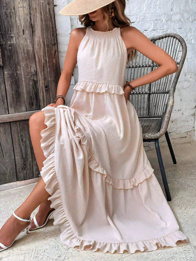 Robe Maxi Halter à Volants Sunshine