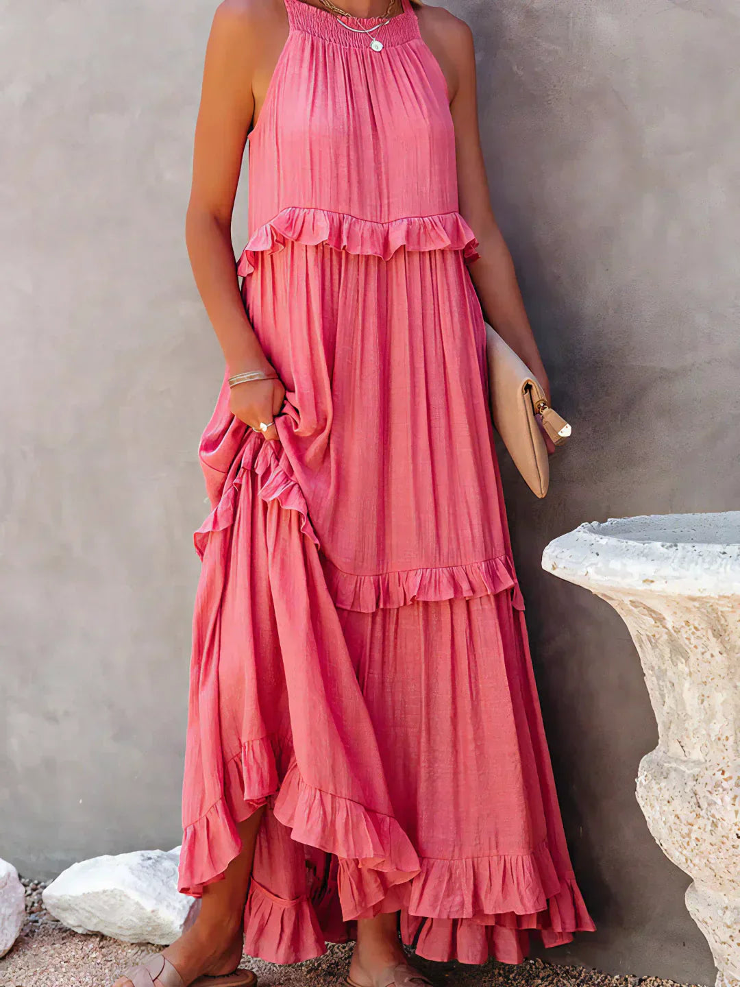 Robe Maxi Halter à Volants Sunshine