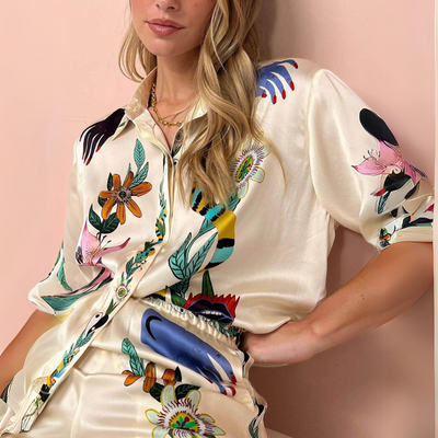 Blouse Oversize à Imprimé Unique avec Pantalon à Boutons
