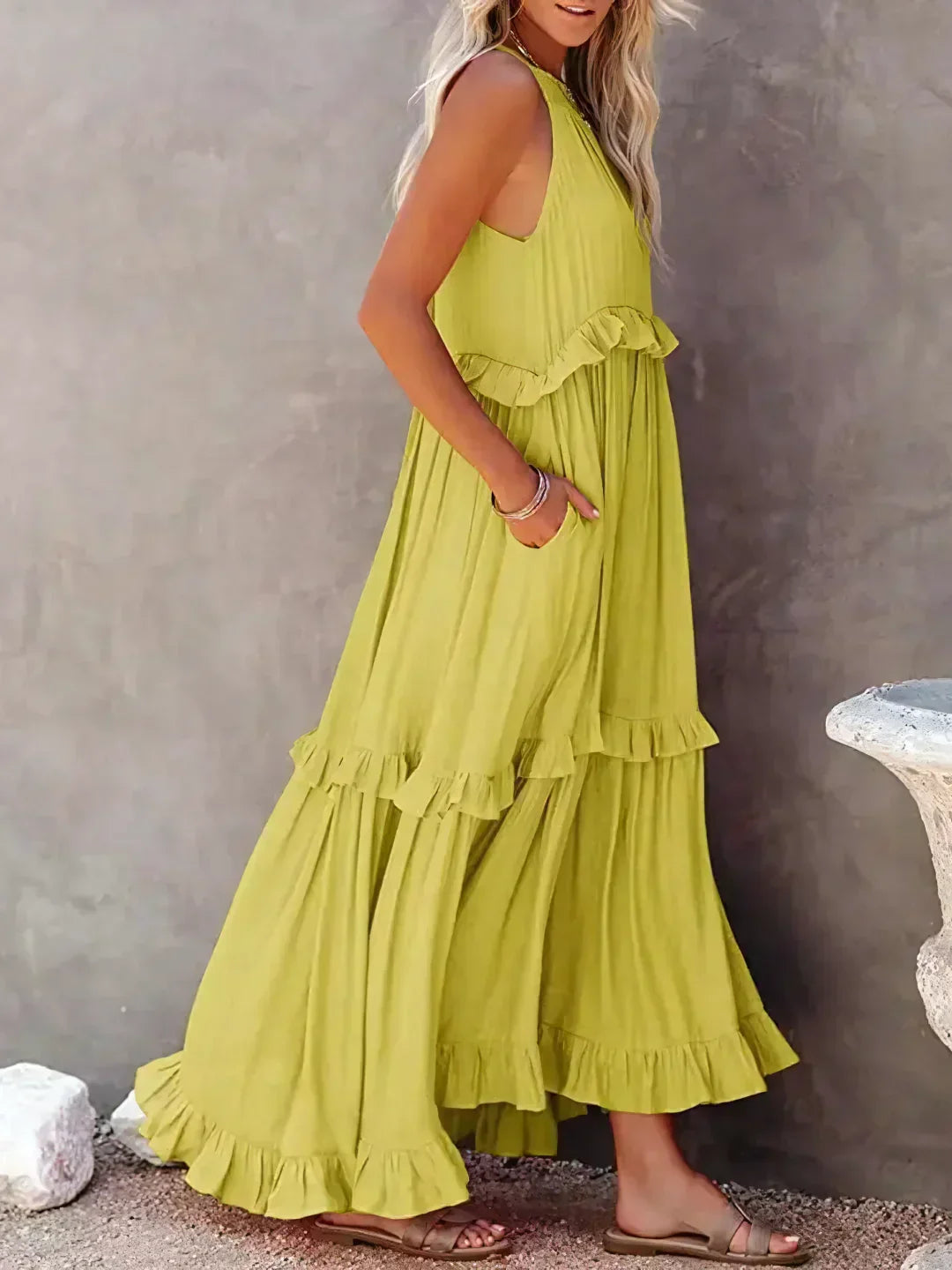 Robe Maxi Halter à Volants Sunshine