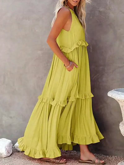 Robe Maxi Halter à Volants Sunshine