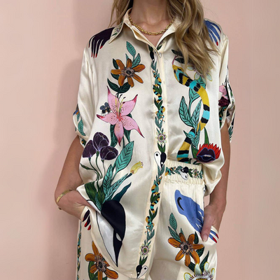 Blouse Oversize à Imprimé Unique avec Pantalon à Boutons