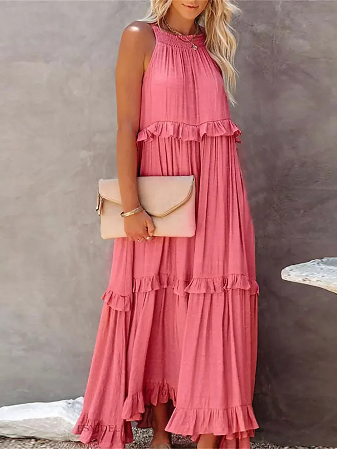 Robe Maxi Halter à Volants Sunshine