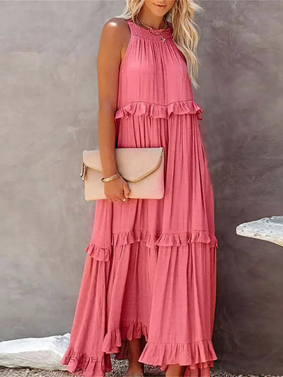 Robe Maxi Halter à Volants Sunshine