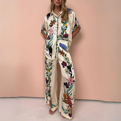 Blouse Oversize à Imprimé Unique avec Pantalon à Boutons