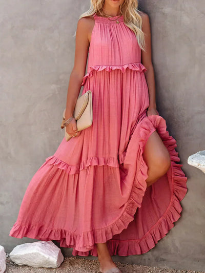 Robe Maxi Halter à Volants Sunshine