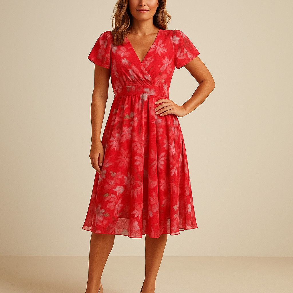 Robe d’Été Midi Fleurie – Encolure en V & Style Décontracté