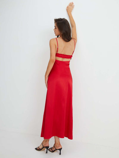 Robe Longue Satinée à Fines Bretelles