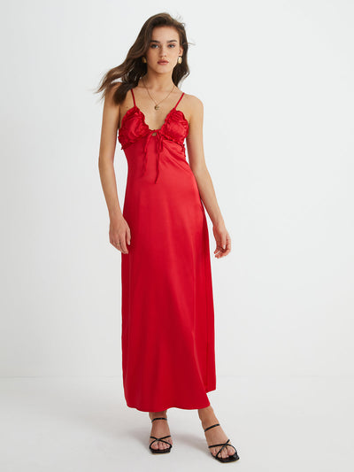 Robe Longue Satinée à Fines Bretelles