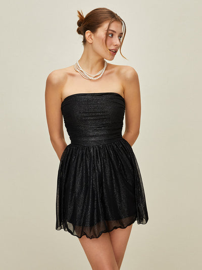 Robe Courte Bustier À Paillettes Et Jupe En Tulle