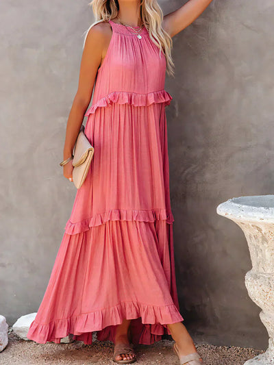 Robe Maxi Halter à Volants Sunshine