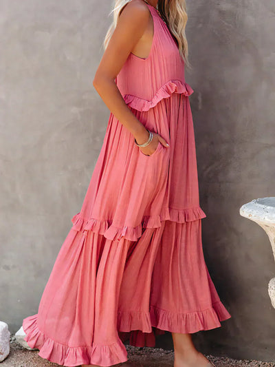 Robe Maxi Halter à Volants Sunshine