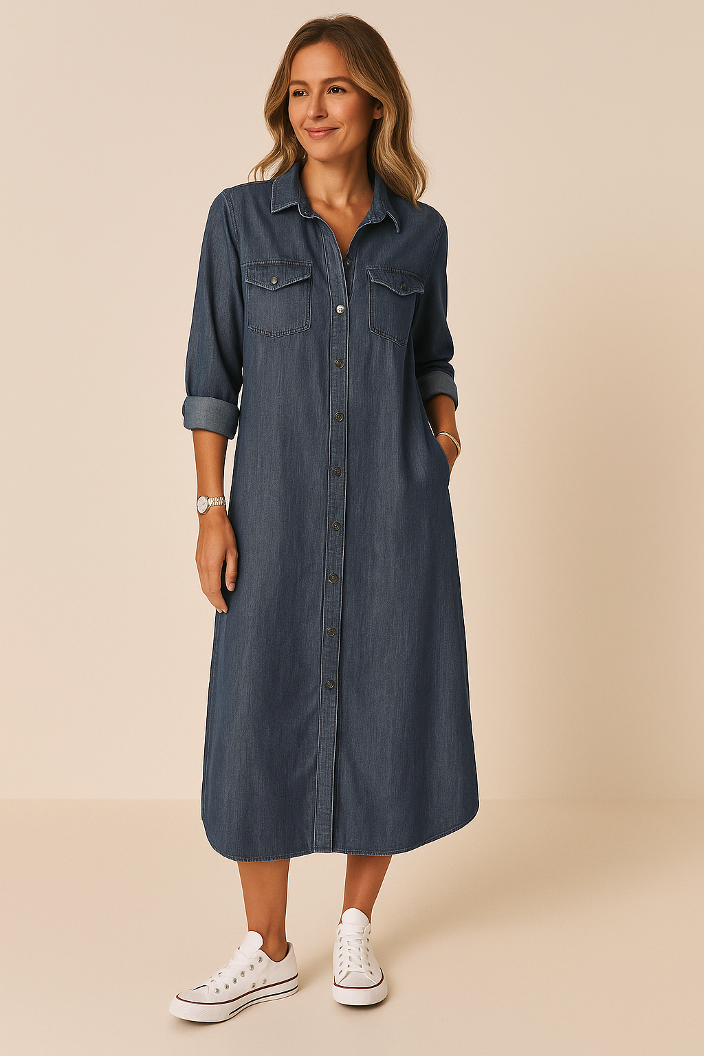 Robe d'Été en Jean à Boutons – Élégante et Décontractée