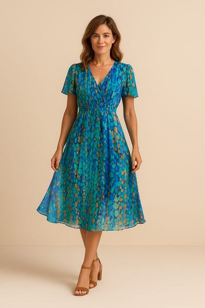 Robe d’Été Midi Fleurie – Encolure en V & Style Décontracté