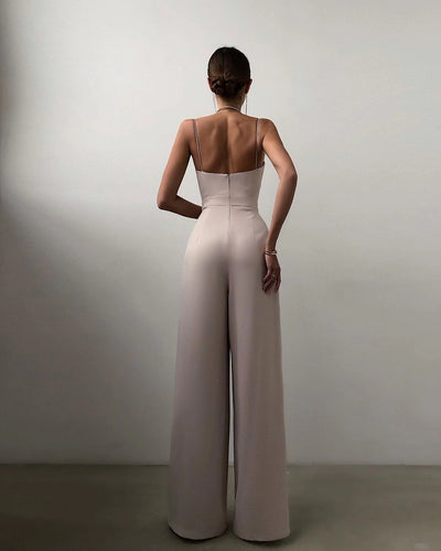 Combinaison beige sans manches à jambes larges pour événement-0-cib