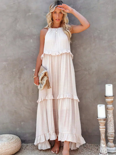 Robe Maxi Halter à Volants Sunshine