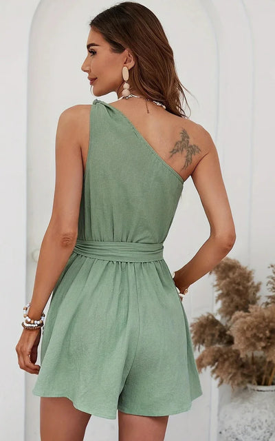 Dos de la combinaison verte à taille haute et coupe ample