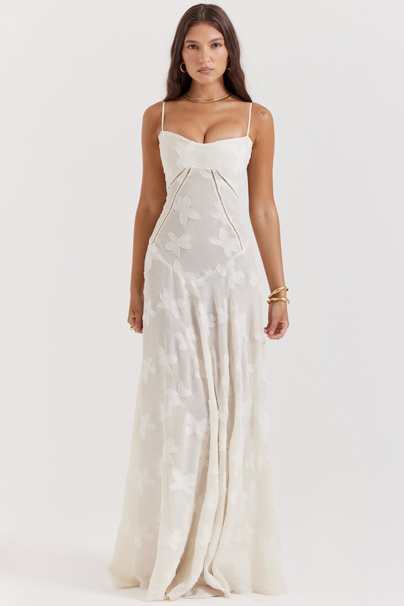 Robe Longue d’Été à Bretelles Fines – Élégante & Fleurie pour Soirée