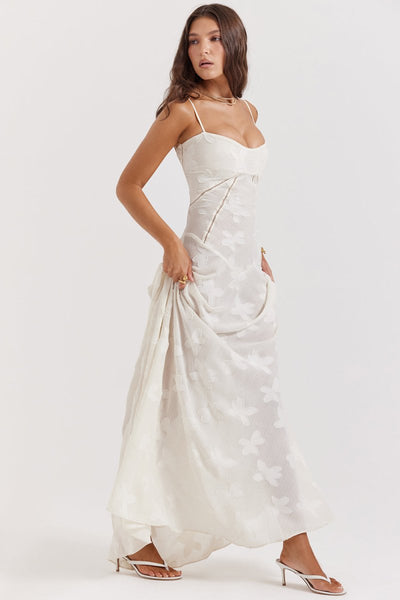 Robe Longue d’Été à Bretelles Fines – Élégante & Fleurie pour Soirée
