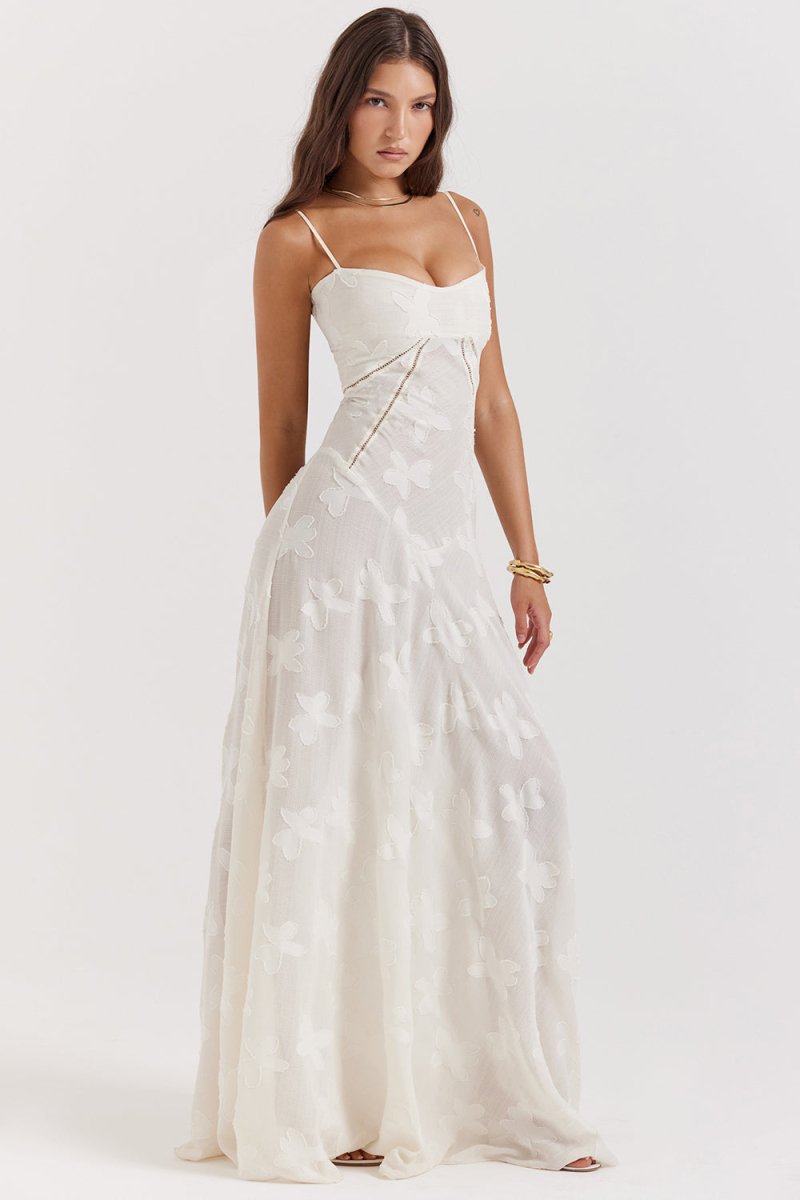 Robe Longue d’Été à Bretelles Fines – Élégante & Fleurie pour Soirée